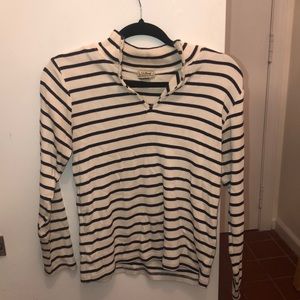 Navy and off white striped quarter zip- L.L. Bean
